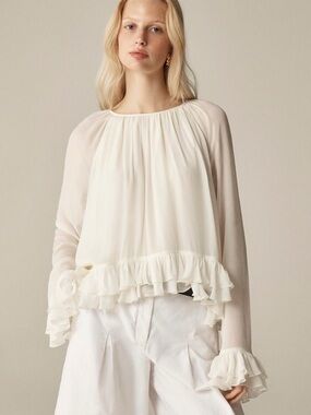 J. Crew Collection Ruffle Top in Viscose Chiffon NWT M